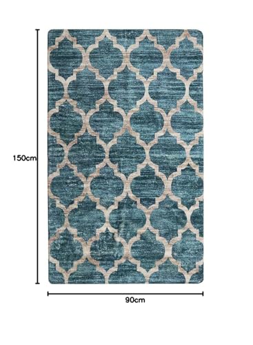 Lahome Moroccan Area Rug - 8x15cm Faux Wool Non-slip Washable Area Rug Accent Worn Ornament Floor Mat for Living Room Bedroom Laundry Room Decor (3 x 5 inch, Blue)
