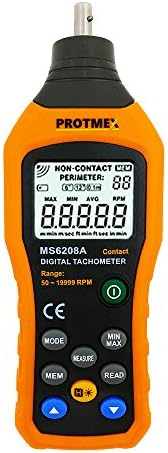 Protmex Digital Tachometer, 50-19999 RPM Contact Tachometer, 100 Groups Data Store Handheld Speed Meter with Backlight, Max/Min/AVG RPM Rotation Speed Gauge, PT6208A (Batteries Included)