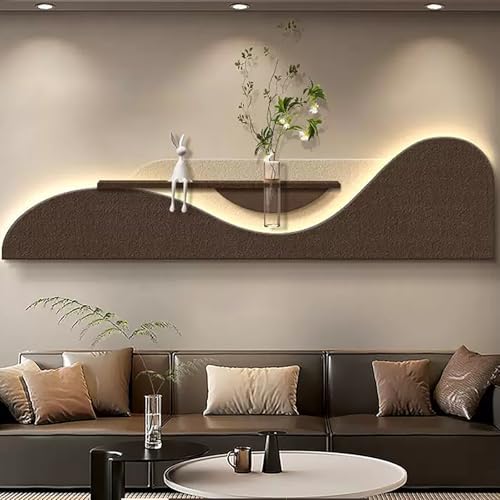 Image of 3D Sandstone Wall Art Painting with LED Lights, Decorative Relief Art for Living Room and Bedroom, Unique Home Decor with Glass Vase, 120x30cm