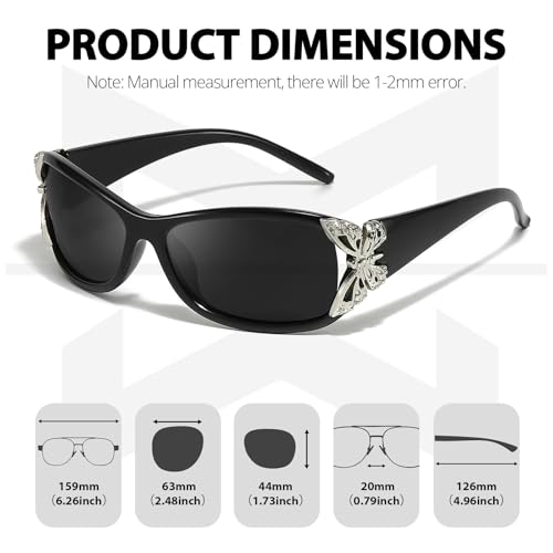 Myiaur Polarized Sunglasses for Women, Trendy Retro Sun Glasses with UV400 Protection Fashion Butterfly Decoration (2 Pack)3