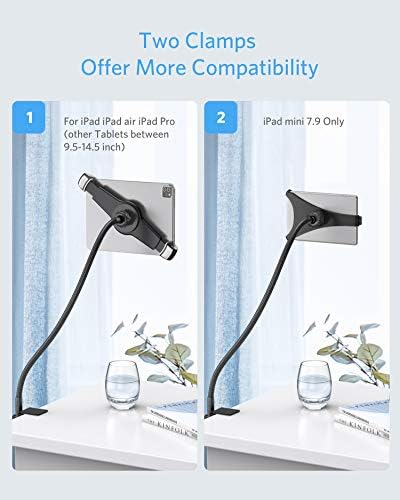 BESTEK Gooseneck Tablet Holder | 360° Adjustable Tablet Stand | Lazy Arm Clamp Mount for Table & Bed | Flexible Bracket Compatible with 9.5-14.5 inches Devices, iPad Air 1 2 3 4 Mini Pro [Upgraded]