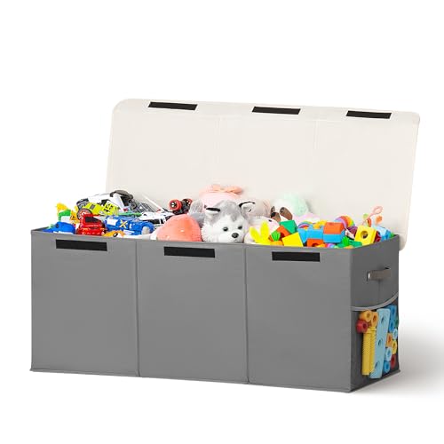 ADEHMDA Large Toy Box, Toy Box Storage with Lid, Collapsible Sturdy Toy Chest Box for Girls and Boys, Nursery Room and Living Room, 39.5x13 x16(grey)-Gift for Kids