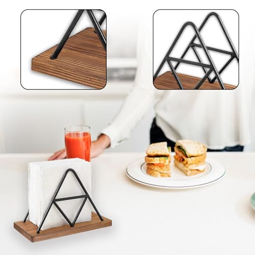 ARCPNRT Porte-serviettes en bois et métal triangulaire noir vintage pour table de restaurant, hôtel ou décoration de maison – vue 2