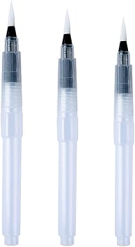3/6Pcs Water Brush Pens Set Refillable Watercolor Pen Brush 3 Sizes Brush Tips for Blending Colors Creating Shades