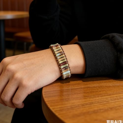 Image of Plumiss Women Boho Handmade Natural Stone Crystal Leather Bead Wrap Bracelets Collection