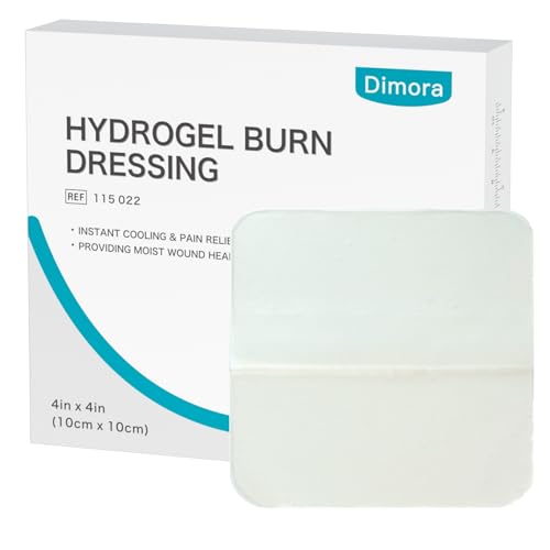 Dimora Hydrogel Burn Dressing 4' x 4' - Burn and Wound Dressing Instant Cooling Relief for Minor Burns & Wounds, Soothing Moist Burn Pads for 1st-2nd Degree Burns, Cuts, Abrasions(10 Count)