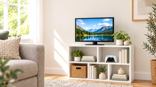 Furinno TOMI TV Stand, 5-Cube Entertainment Center with Open Shelf, Reversible TV Console, for Living Room, Bedroom, Home Office, White