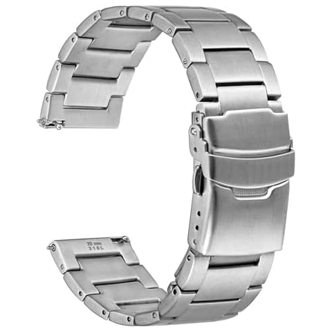 WOCCI 22mm Heavy-duty Metal Watch Band for Men, 316L Stainless Steel, Double Locking Deployant Clasp (Silver) Cover