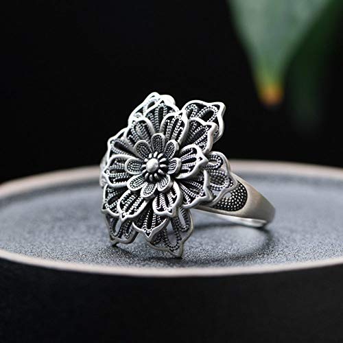 Bague pivoine ethnique ajustable en argent sterling pour mariage et quotidien