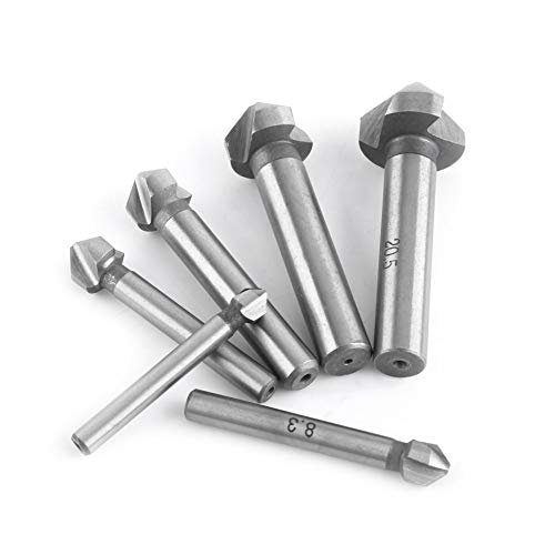 Jeanoko 6pcs High Speed Steel Round Shank 3-Flute Countersink Cutter Bits HSS Chamfering End Mill Cutter Chamfering Tool for Aluminum/Wood BoardOther knives