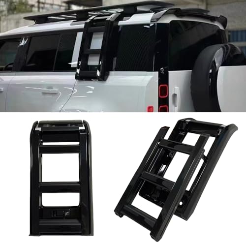 TINIANHHCT Ladder Side Window Roof Step Ladder Compatible with LR Defender 110 2020-2025 Side Roof Rack Side Access OE Style （All Glossy Black）