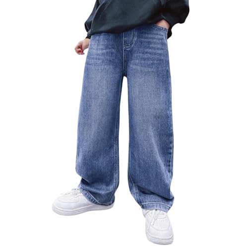 Jean large femme effet lavé usé et coupe droite ample polyvalente
