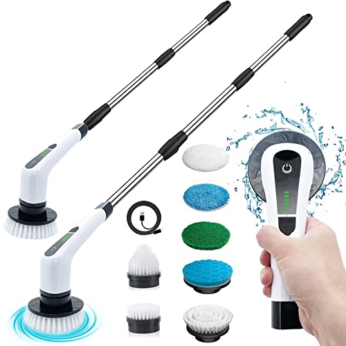 Image of Portable Electric Spin Scrubber Rechargeable Power Scrubber Cleaning Brush, with 7 Replaceable Brush Heads and Handle Electric Bathroom Scrubber, for Tile, Floor, Tub, Window, Wall, Car