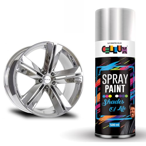Image of Cellux 2X Ultra Cover Bright Chrome Spray Paint | DIY, Quick Drying with Glossy Finish for Metal, Wood, Wall & Other Surfaces - 400 ML - Pack of 12 Spray Paints