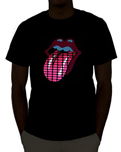 EmazingLights con ojos de luz activada por sonido de Rave Fesitval con luz LED camiseta de manga corta Tee ecualizador de