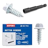 BOPOWO 100 Pcs #7x1/2 Self-Tapping Gutter Screws White Painted Slotted Hex Washer Head #7x1/2 Zinc Plated Finish, Includes 1/4' Magnetic Hex Driver – for Gutter Install