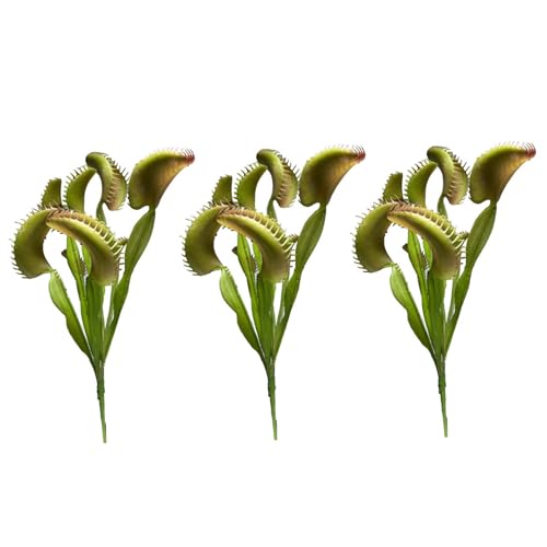 Venus Flytrap, 3PCS 15.8 Inch Artificial Venus Fly Trap Plants, Lifelike 8-Head Venus Fly Trap Costume, Reusable Faux Plants for Office Home Table Vase Garden Indoor