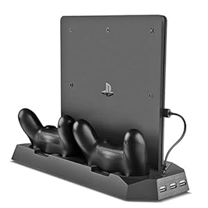 Vertical Stand Charger Cooling Station for PS4 Pro/Slim 2-in-1 with Dual Charger Ports and USB HUB