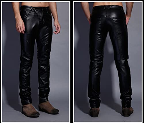 Men`s Slim Fit Party Performance Biker Faux Leather Jeans Pants3