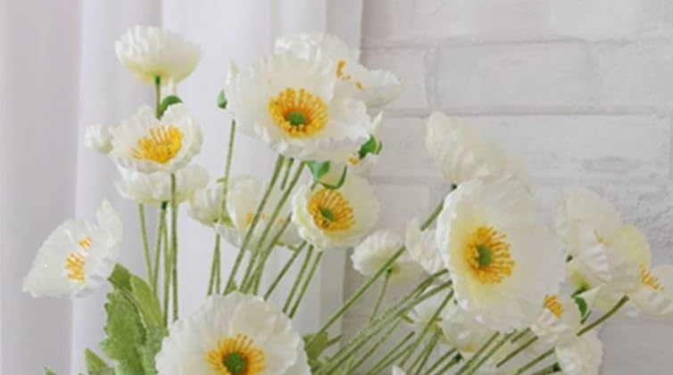 Fiori Di Papavero Artificiali Bianchi, 6 Piante Finte Che