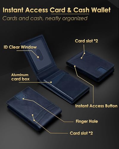 Image of QLD Wallet for Men - RFID Blocking [Functional & Practical] Bifold Slim Minimalist Credit Card Holder Pop Up Metal Case with Cash Slot, Front Pocket with ID Window, Gift Boxed
