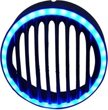 LED Headlight Grill with Parking Light for Bullet Classic 350-500 Bike Headlight Grill (Black, Blue)