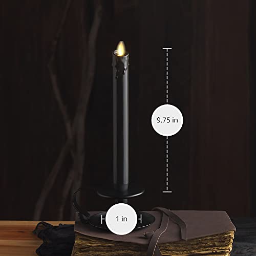 Image of Luminara Black Single Wax Drip Flameless Candle Tapers (1 x 9.5 inch), Moving Flame LED Candle Unscented Real Wax with Dripped Top Timer Function, Table, Mantel, Holiday Decoration