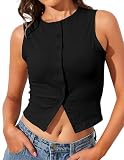 Ziesexy Button Down Tank Tops for Women Button Front Sleeveless Summer Cropped Tank Button Up Vest Tank Tops Black
