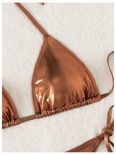 SOLY HUX Bathing Suit for Women Metallic Halter Top Two Piece Swimsuit Tie Side Triangle Thong Bikini Swimwear3