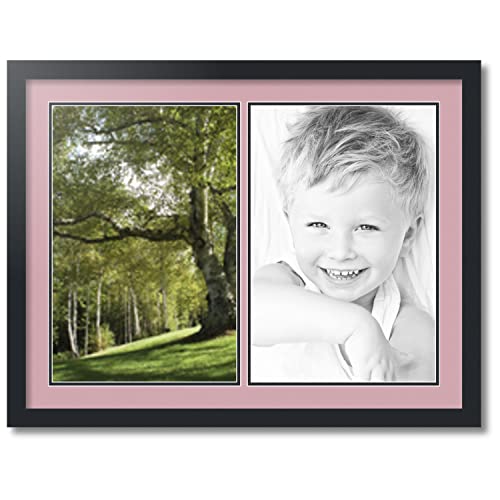 ArtToFrames Collage Photo Frame Double Mat with 2-12x18 inch Openings with Black Frame and Seashell Top Mat