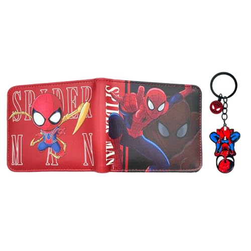 AmaAccess Mens Cartoon Spider Bifold Wallet Set with Keychain- Faux Leather Slim Wallet- Gift for Anime Fans (Spider1)