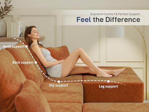 Image of Cloud Modular Sectional Sofa, Comfy Boneless Couch for Living Room, Modern L-Shaped Couch with Reversible Chaise, Customizable Sleeper Sofa with Non Slip, No Assembly & Deep Seat, Orange