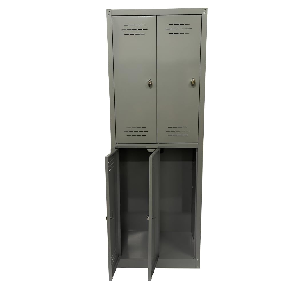 Armadio Spogliatoio - 4 Ripiani, Appendiabiti, Separatore, per Ufficio, Palestra, Aerazione Superiore ed Inferiore, Maniglia Lucchettabile, Kit ad Incastro, Bulloni - 60x40x167h cm (4 ante)