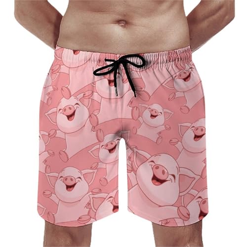 Cute Pigs Men's Swim Trunks Quick Dry Beach Shorts with Mesh Lining Pockets