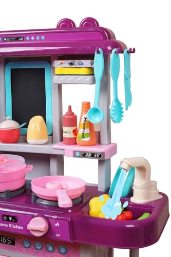 Image of Kitchen Set for Kids Girls Big Cooking Set Light and Sound Pretend Play Toy Battery Operated with Accessories, acrylonitrile butadiene styrene, Purple (Purple)