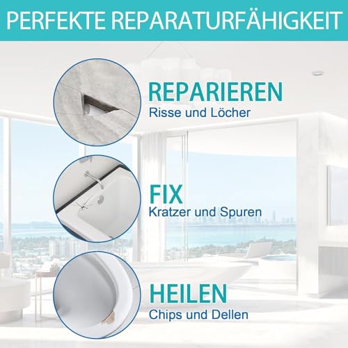 Paistely Kit de réparation d'émail, de carrelage et de baignoire - Blanc - Kit de réparation en céramique pour lavabos - Kit étanche pour réparation de carrelage – vue 2