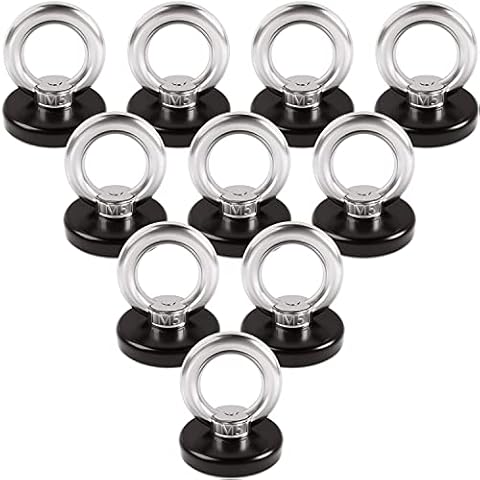 Grtard Strong Magnetic Hooks, 10 Pack 40 lbs Pulling Force Magnet Hooks Heavy Duty, Neodymium Magnet Hooks with Countersunk Hole Eyebolt, Magnet with Hook for Workplace, Kitchen, Garage - Dia 25 mm Cover