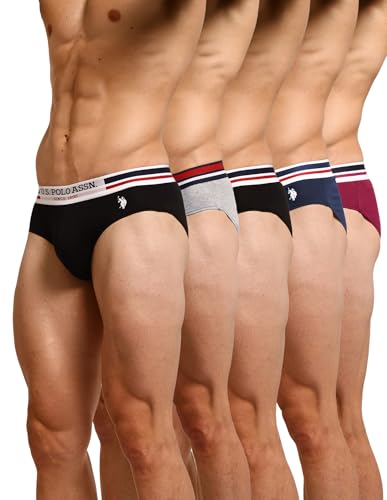 Image of U.S. Polo ASSN. Men's I006 Elasticized Waist Pure Cotton Underwear Briefs - Pack of 5