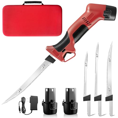 Lvseeman Electric Fillet Knife for Fish - Fillet Knife Kit Combo Non-Slip Handle with 4 Stainless Steel Blades Fishing Gift For Men (red)