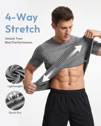 Image of Workout Shirts for Men Short Sleeve Quick Dry Gym T Shirt | Moisture Wicking, Lightweight, Breathable, Athletic, Active, Running, Casual, Multipack
