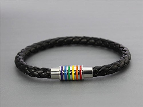 Image of Leather Braided LGBT Rainbow Bangle Bracelet - Gay & Lesbian Pride