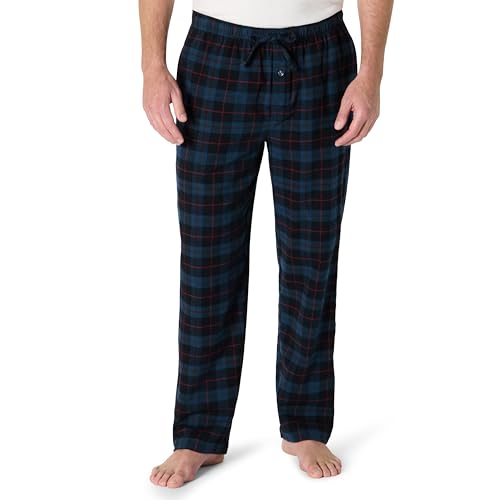 Amazon Essentials Herren Atmungsaktive Flanell-Pyjamahose (Erhältlich In Groß Und Schwer), Schwarz Blau Karomuster, XL