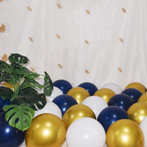 Image of 200 Pcs Navy Blue Gold and White Balloons 12 Inch Latex Metallic Chrome Balloon Arch Garland Kit for Birthday Wedding Bridal Baby Shower Supplies Graduation Party Decorations