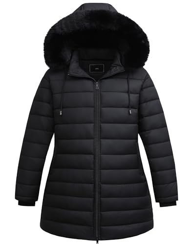 Pefflarge Womens Plus Size Thermal Down Coat Parka | Windproof Waterproof Flannel Lined Detachable Hood Warm for Winter