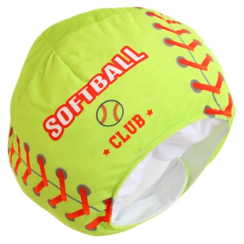 SOLUSTRE Plush Softball Headgear for Parties Cute Stuffed Hat for Cosplay and Photo Props Softball-themed Novelty Cap for Sports Events and Festivals