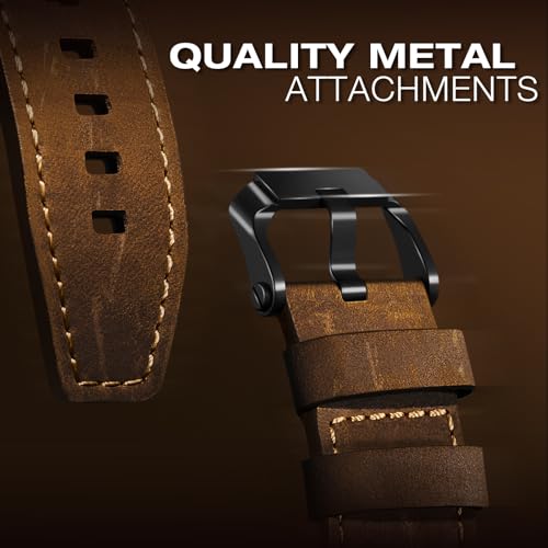 Image of Leather bands Compatible With Apple Watch Ultra Band 49mm 46mm 45mm 44mm 42mm, Superior Genuine Leather Rugged Metal Connector Durable Strap for Men iWatch Ultra3 2 1,Series 11 10 9 8 7 6 5 4 3 SE3 SE