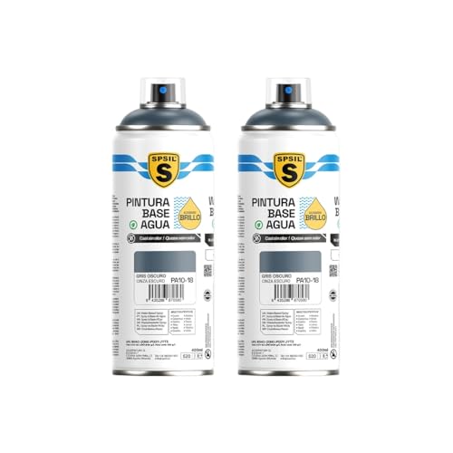 SPSIL Pintura Spray Base Agua Gris Oscuro 400ml(pack of 2) - Sin Olor, para Madera, Plástico, Metal y Automóvil - Acabado Profesional, Secado Rápido y Ecológica