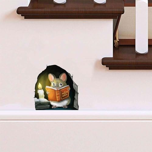 Mouse Reading Book, Wall Decor Sticker Decal, Kids Room, Classroom, Home, Bedroom, Bookcase, Book Lover, of Mice and Men, Children, Adorable, (Mouse Reading Book) - 2