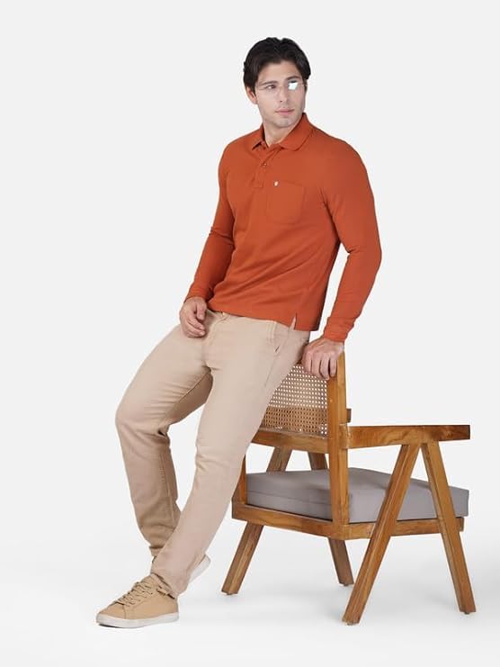 Image of Men's Cotton-Rich Full-Sleeve Polo T-Shirt with Pocket Premium Pique Fabric Casual & Stylish