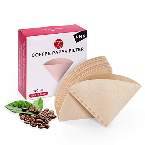 LHS Coffee Paper Filters 100 Count Disposable Cone Unbleached Coffee Filters Brown Paper Coffee Filters Fit for Pour Over and Drip Coffee Maker (1-2 cup)